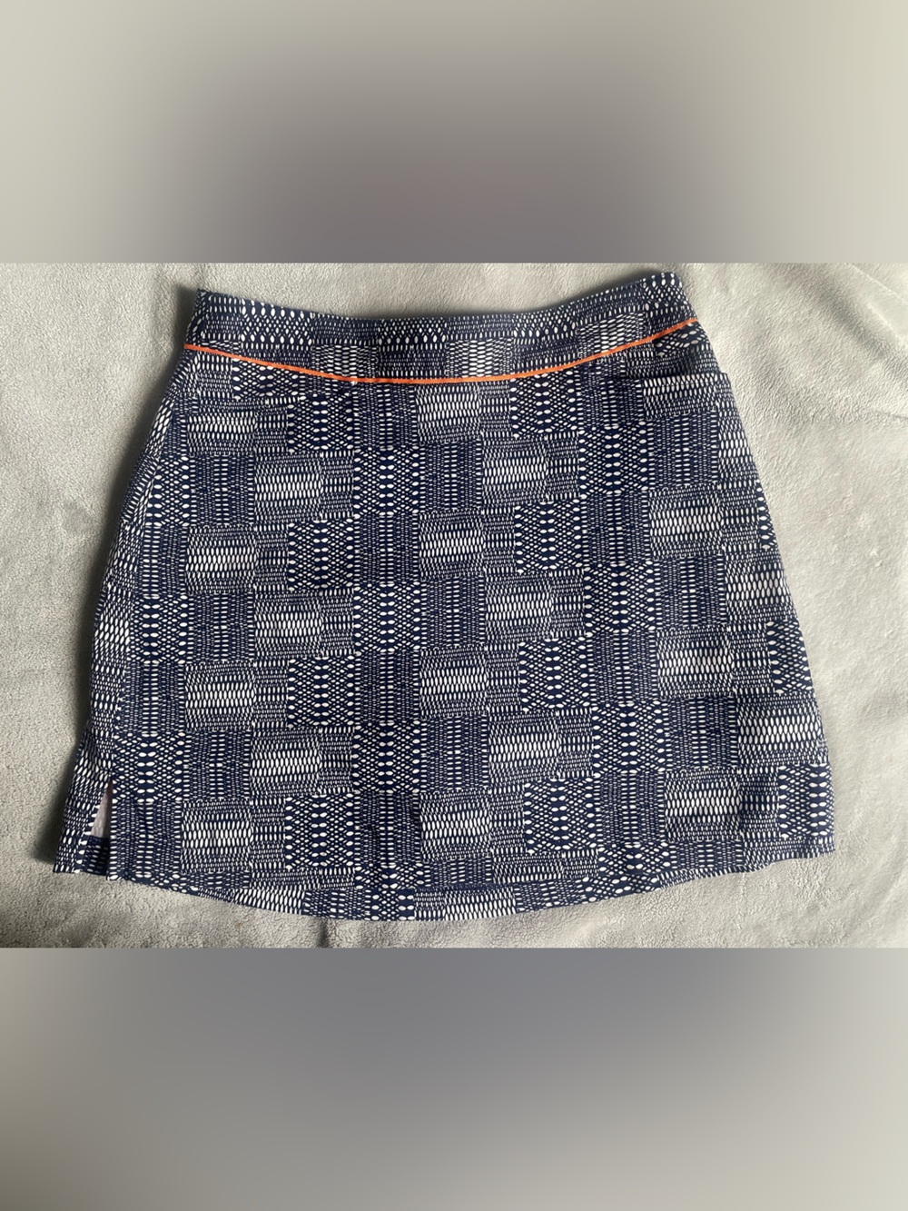 Lady Hagen Navy Patterned Golf Skort with Orange Trim